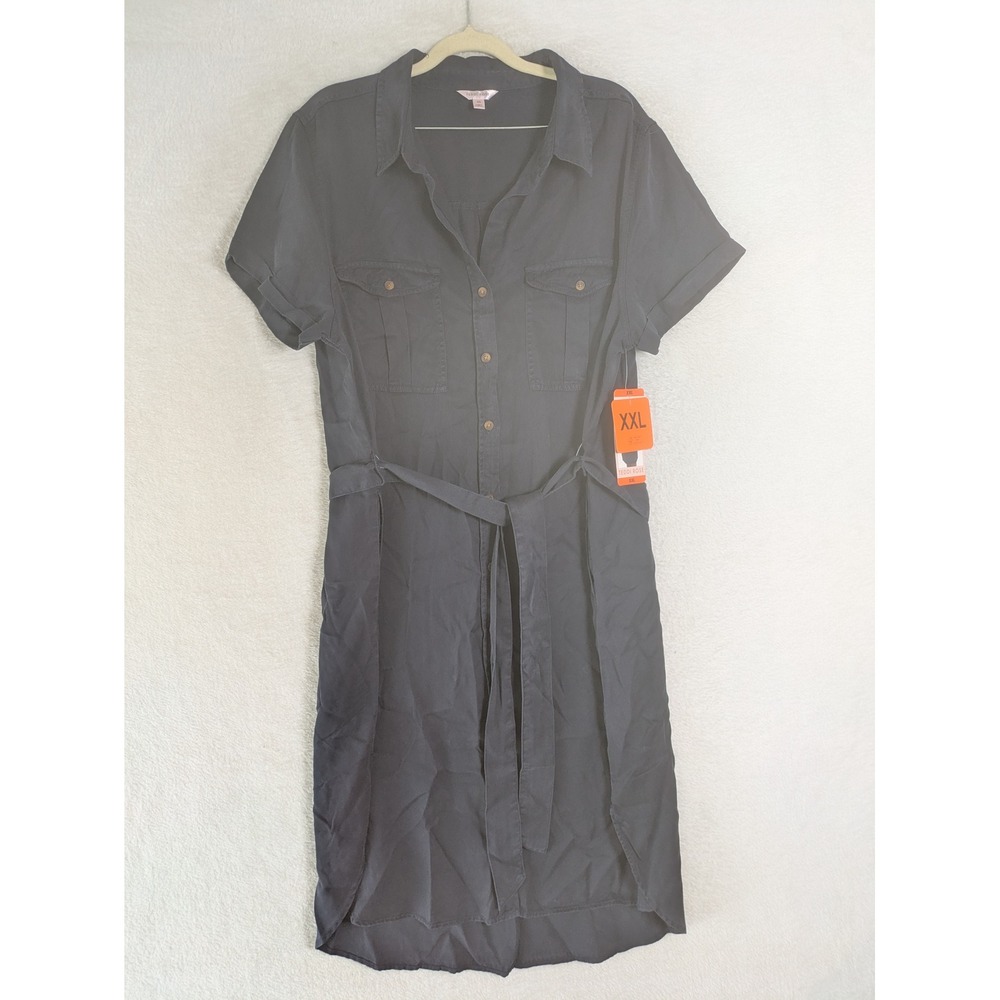 NEW Teddi Rose Shirt Dress Women's XXL Navy Blue Belted Tencel Utility Safari